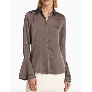 Derek Lam 10 Crosby Selma Satin Button-Front Blouse - Dark Truffle - XS